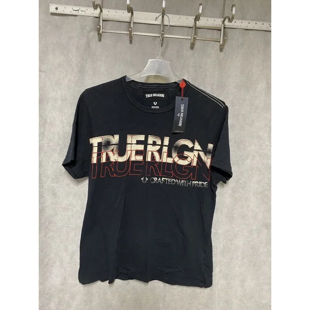 NWT True Religion Men Shirt XL Black Spell Out Retro Tee Hip Hop Skate‎ VTG Y2K